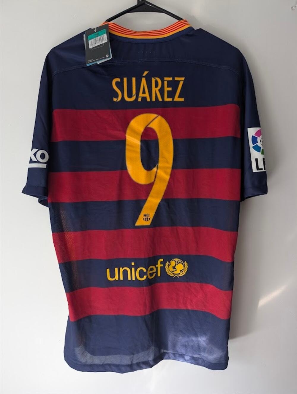 FC Barcelona 2015/16 Home Jersey Luis Suarez #9 Nike Player Version Mens XL NWT